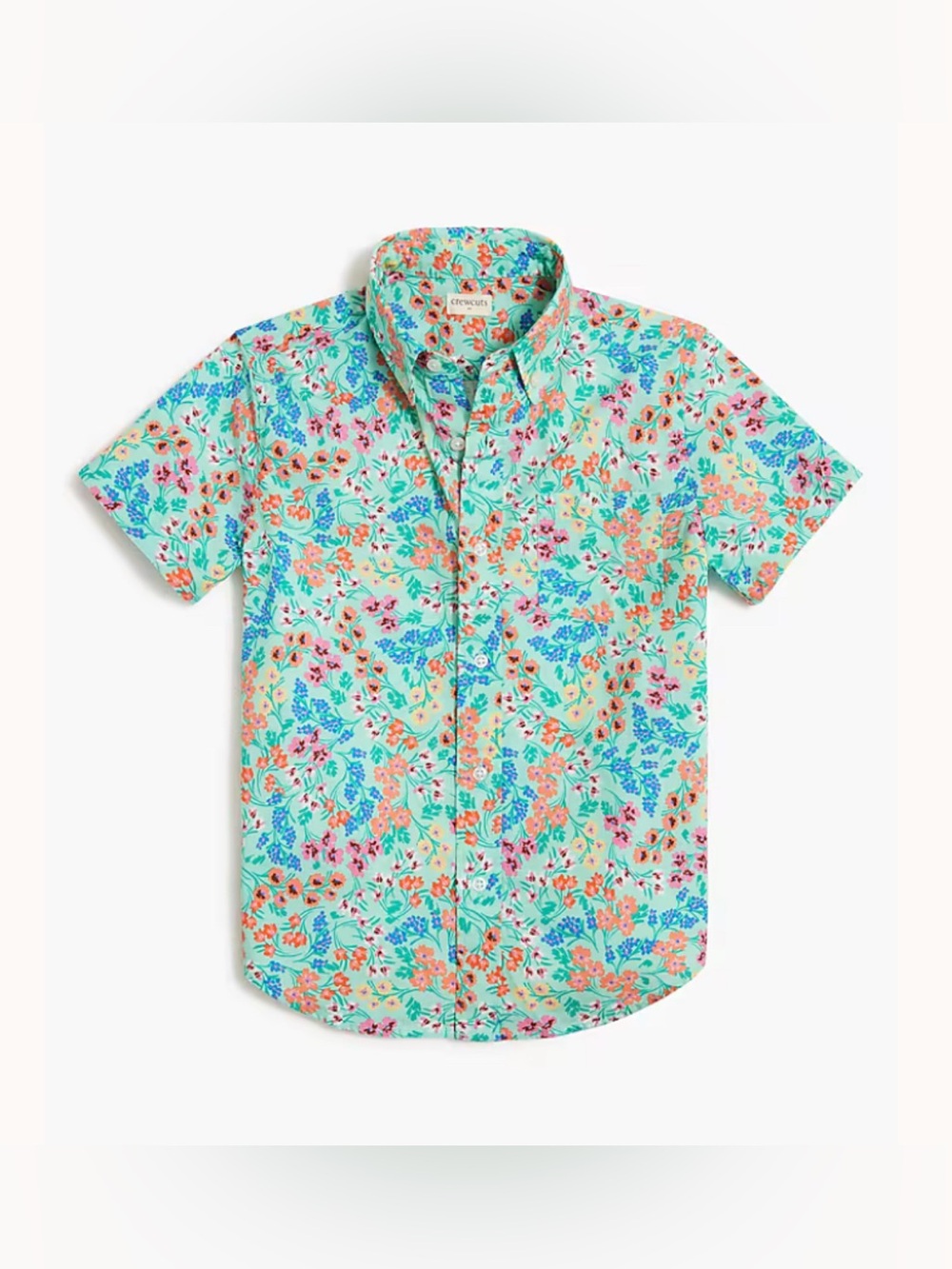 J. Crew Crewcuts Boys Mint Floral Washed Button-Down Shirt - Large (10)